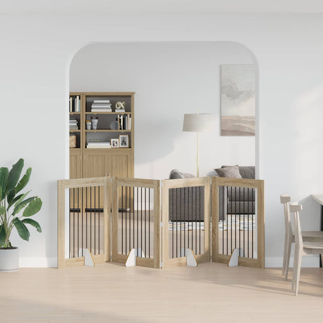 Vidaxl opvouwbaar hondenhek met standaards 4 st sonoma eiken 321 cm