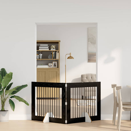 Vidaxl opvouwbaar hondenhek met standaards 2 st zwart eiken 200,5 cm