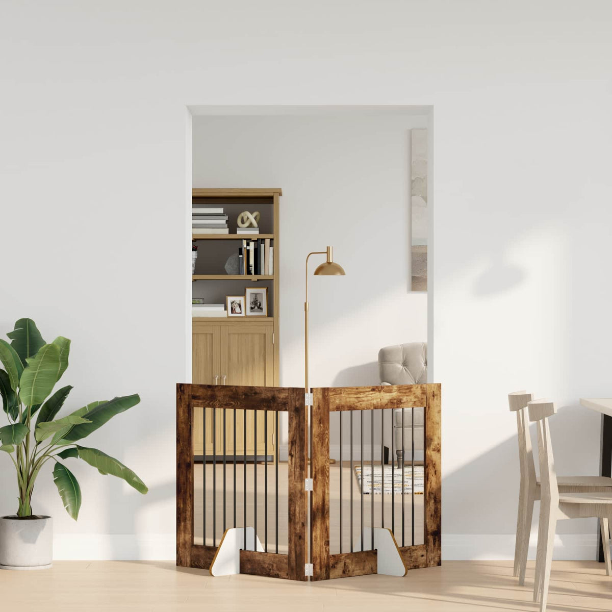 Vidaxl opvouwbaar hondenhek met standaards 2 st gerookt eiken 160,5 cm