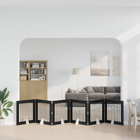 Vidaxl opvouwbaar hondenhek met standaards 6 st zwart eiken 482 cm