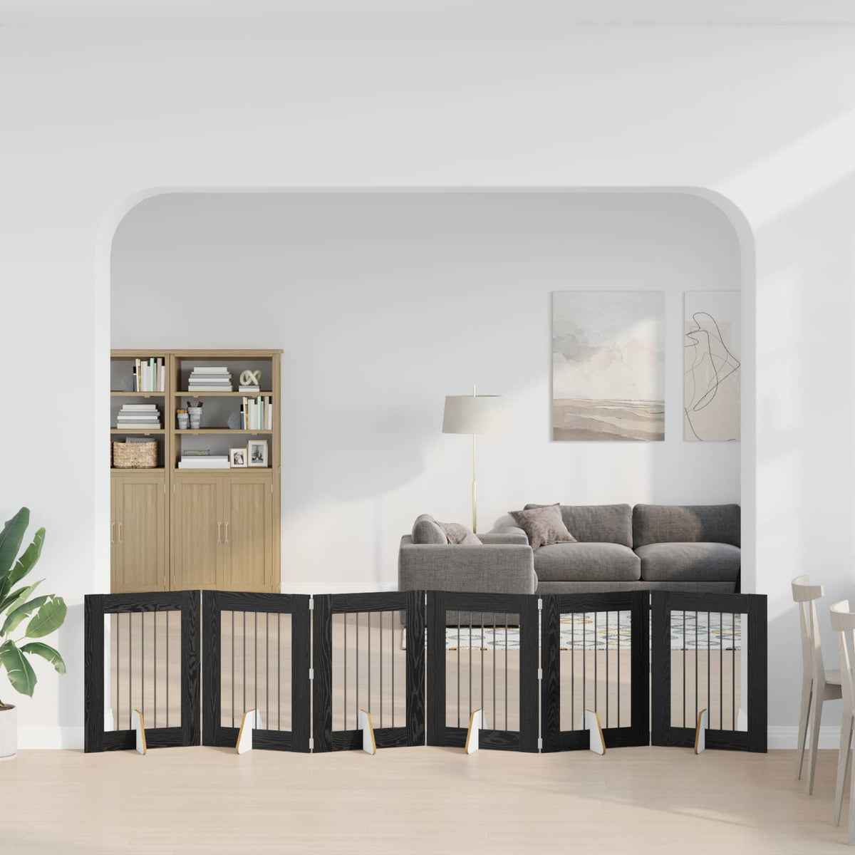 Vidaxl opvouwbaar hondenhek met standaards 6 st zwart eiken 362 cm