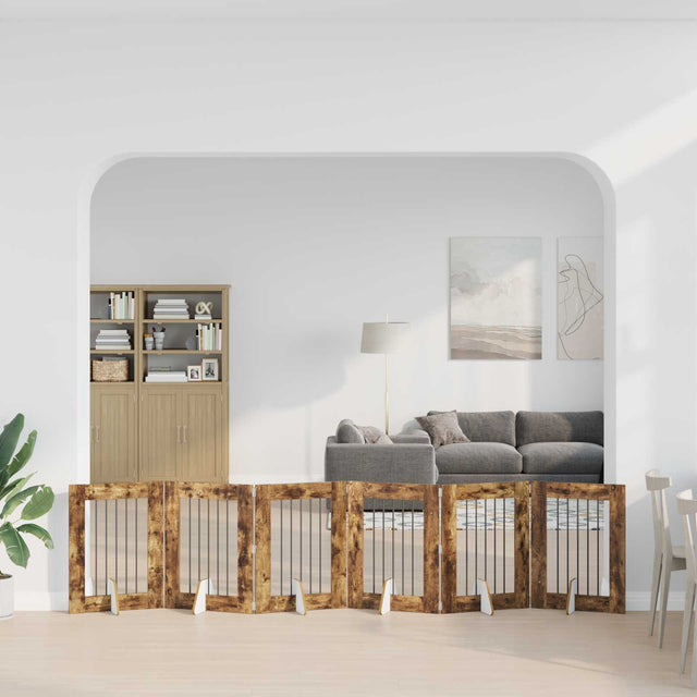 Vidaxl opvouwbaar hondenhek met standaards 6 st gerookt eiken 362 cm