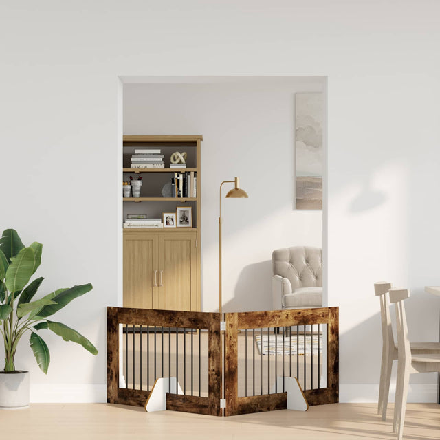 Vidaxl opvouwbaar hondenhek met standaards 2 st gerookt eiken 200,5 cm
