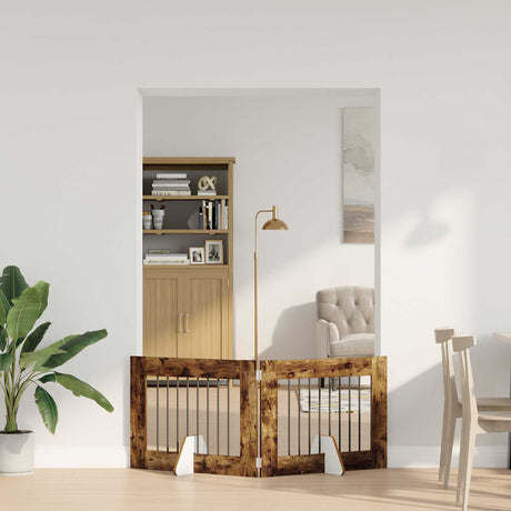 Vidaxl opvouwbaar hondenhek met standaards 2 st gerookt eiken 160,5 cm