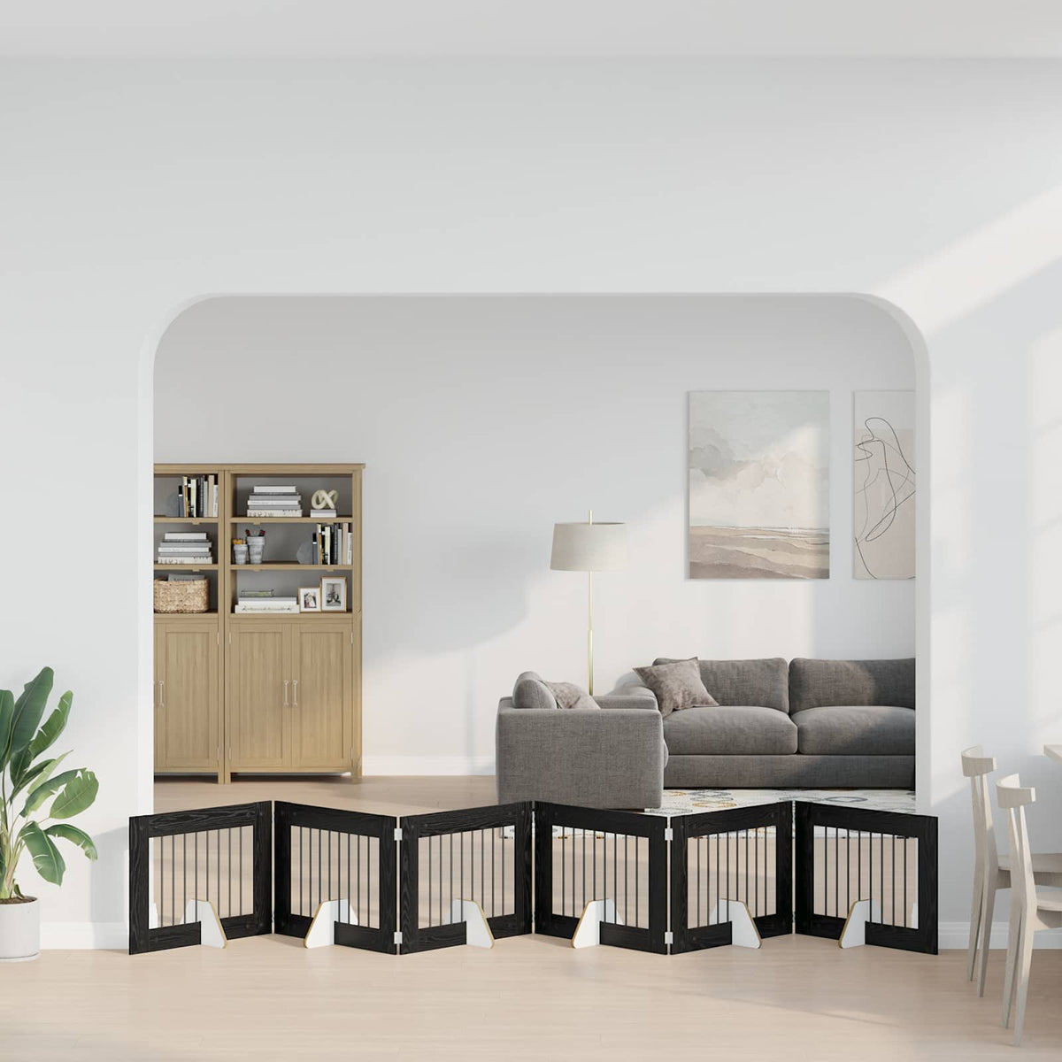 Vidaxl opvouwbaar hondenhek met standaards 6 st zwart eiken 482 cm