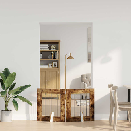 Vidaxl opvouwbaar hondenhek met standaards 2 st gerookt eiken 120,5 cm