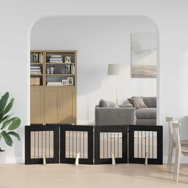Vidaxl opvouwbaar hondenhek met standaards 4 st zwart eiken 241 cm