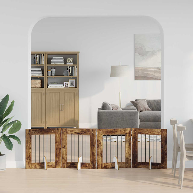 Vidaxl opvouwbaar hondenhek met standaards 4 st gerookt eiken 241 cm