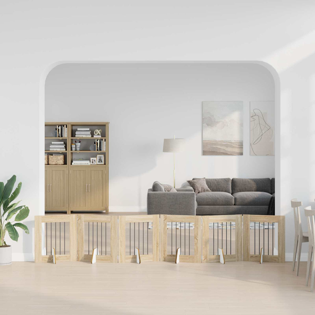 Vidaxl opvouwbaar hondenhek met standaards 6 st sonoma eiken 362 cm