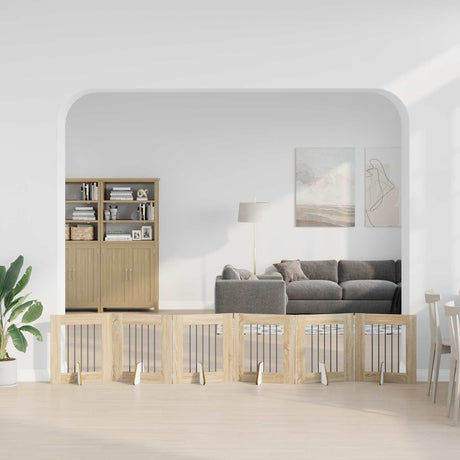 Vidaxl opvouwbaar hondenhek met standaards 6 st sonoma eiken 362 cm