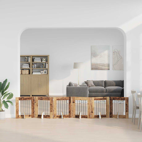 Vidaxl opvouwbaar hondenhek met standaards 6 st oud hout 362 cm