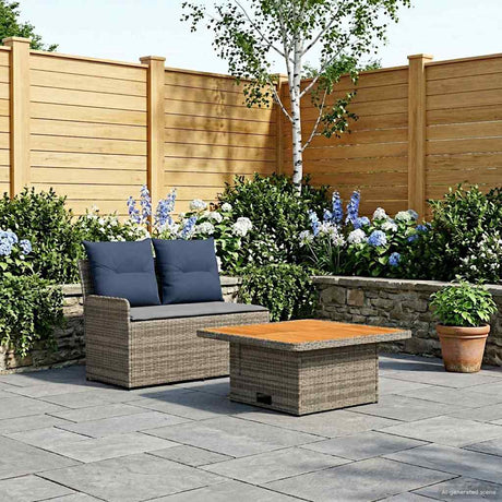 Vidaxl tuin armsteun sofa met opklaptafel 2 stuk grijs en marineblauw