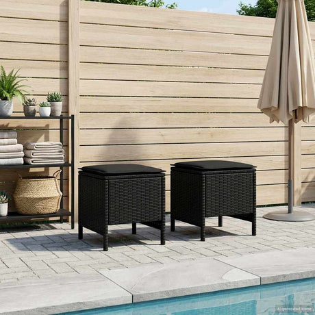 Vidaxl 2 st tuinvoetenbank pe rattan zwart