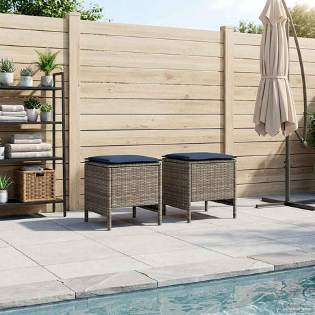 Vidaxl 2 st tuinvoetenbank pe rattan grijs en marineblauw
