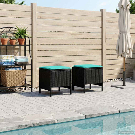 Vidaxl 2 st tuinvoetenbank pe rattan zwart en turquoise