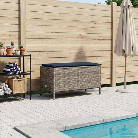 Vidaxl tuinvoetenbank grijs en marineblauw 80 x 38 x 42 cm pe rattan