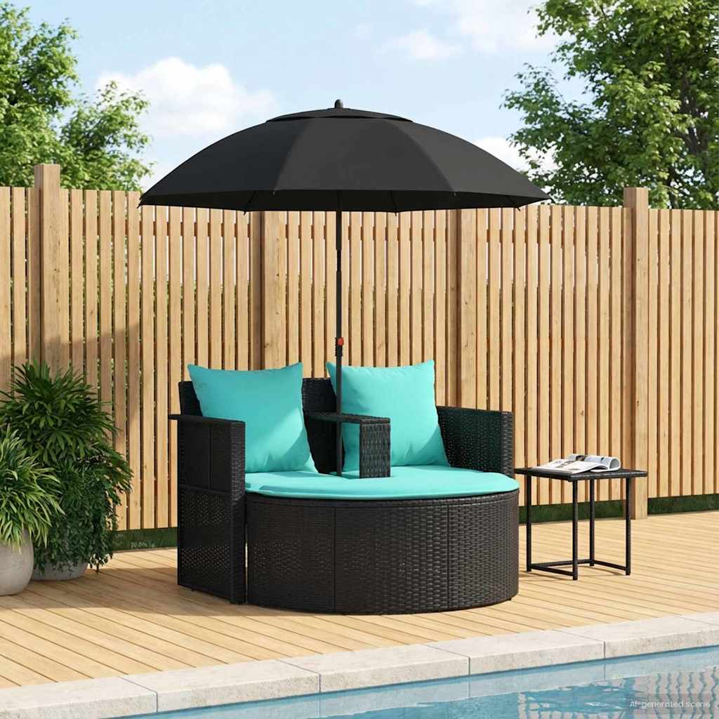 Vidaxl tuinbank 8 st poly rattan zwart en turquoise