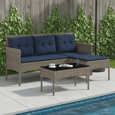 Vidaxl tuinbankenset 2 st grijs en marineblauw poly rattan
