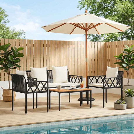 Vidaxl tuinmeubelset 4 st zwart en cream wit poly rattan