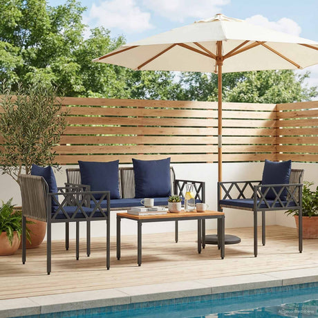 Vidaxl tuinmeubelset 4 st grijs en marineblauw poly rattan