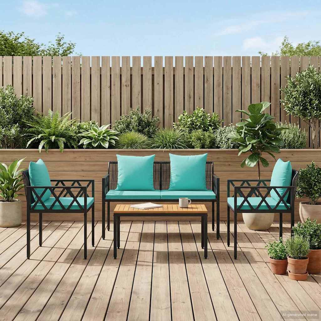 Vidaxl tuinmeubelset 4 st zwart en turquoise poly rattan