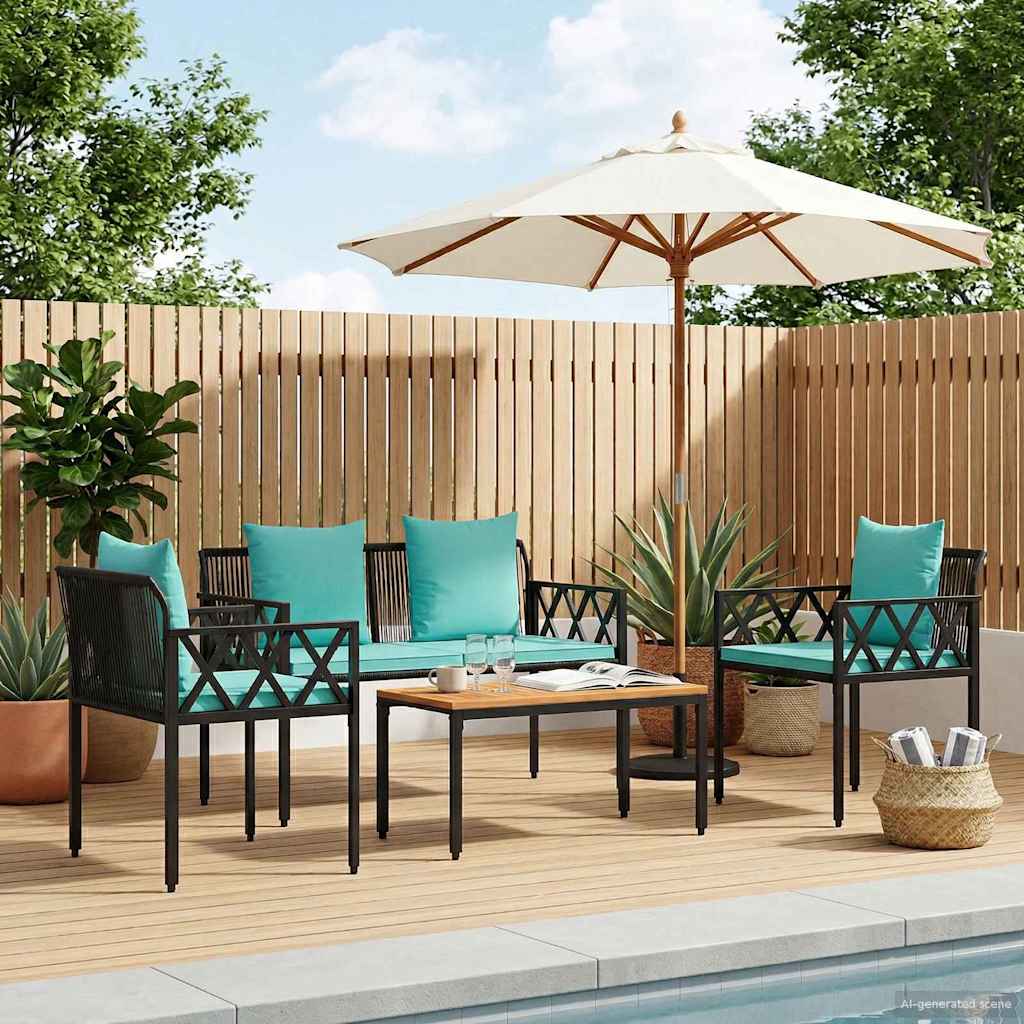 Vidaxl tuinmeubelset 4 st zwart en turquoise poly rattan