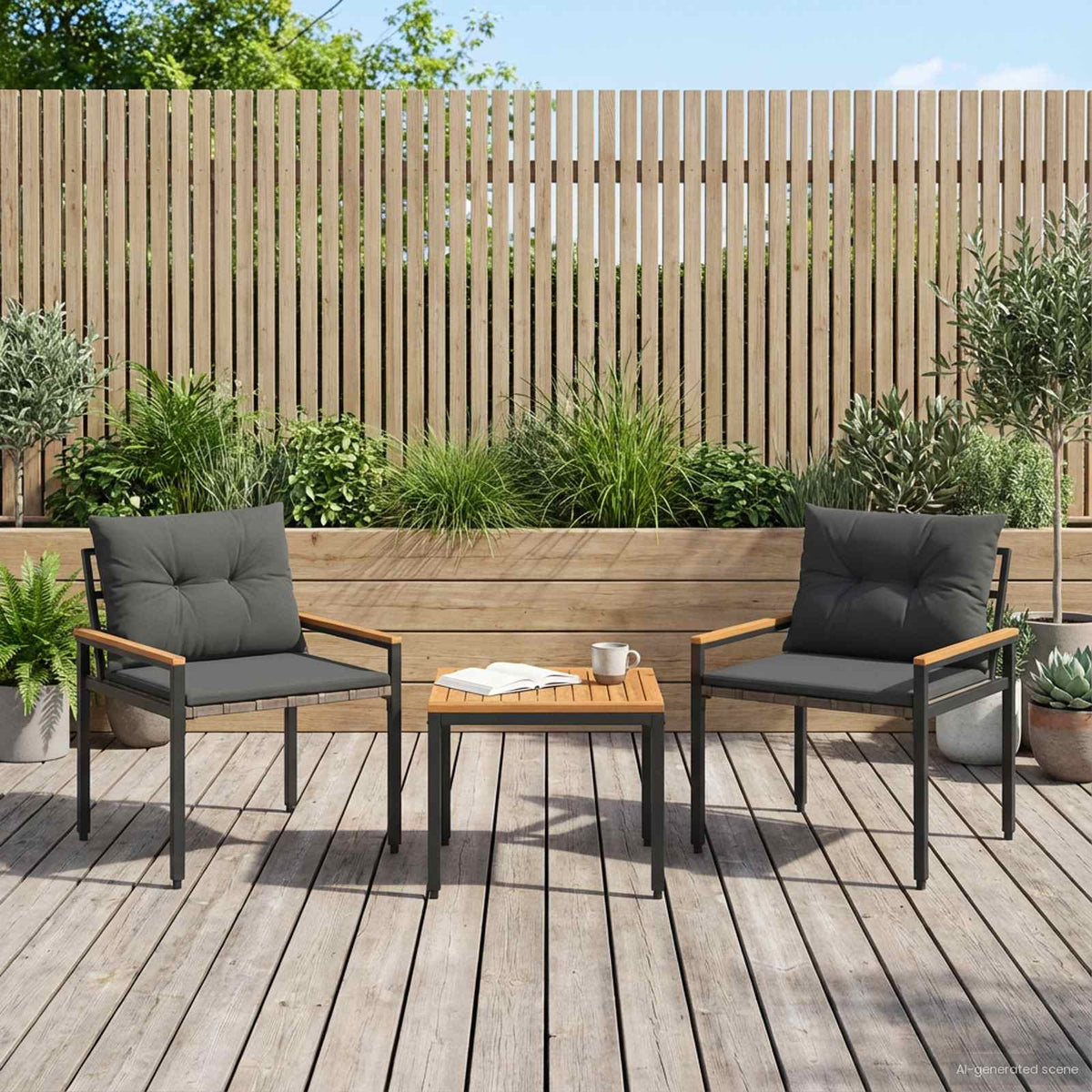 Vidaxl tuinmeubelset 3 st 2-zits donkergrijs poly rattan