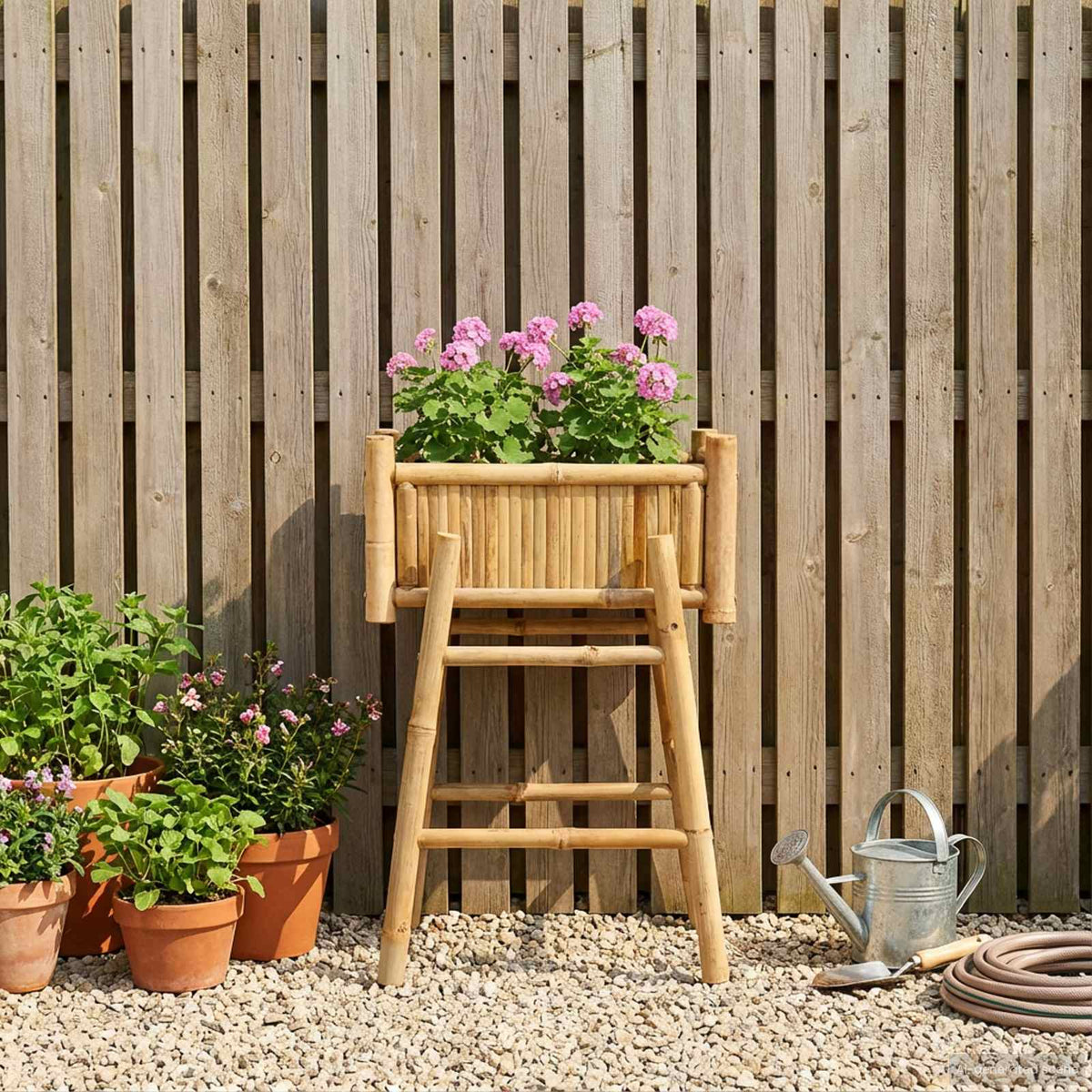 Vidaxl tuinplanter met houder naturel 50 x 38 x 74 cm bamboe
