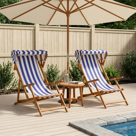 Vidaxl ligstoel 2 pcs 3 positie massief eucalyptushout blauw en wit