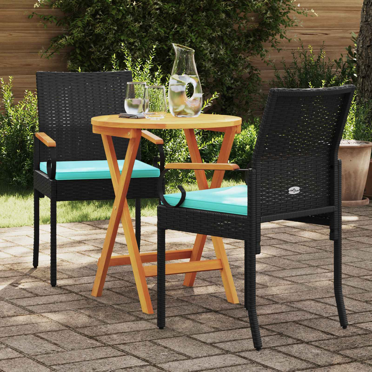 Vidaxl tuinstoelen 2 st zwart en turquoise poly rattan en acacia