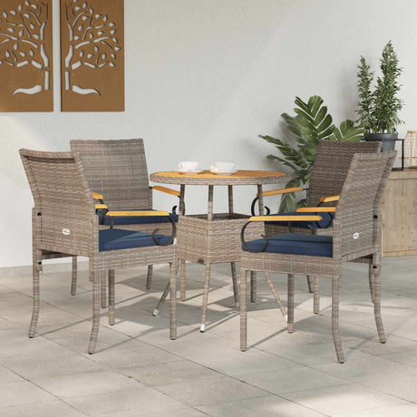 Vidaxl tuinstoelen 4 st grijs en marineblauw poly rattan en acacia