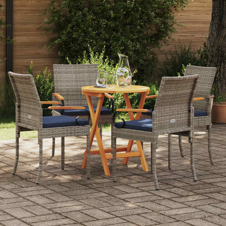 Vidaxl tuinstoelen 4 st grijs en marineblauw poly rattan en acacia