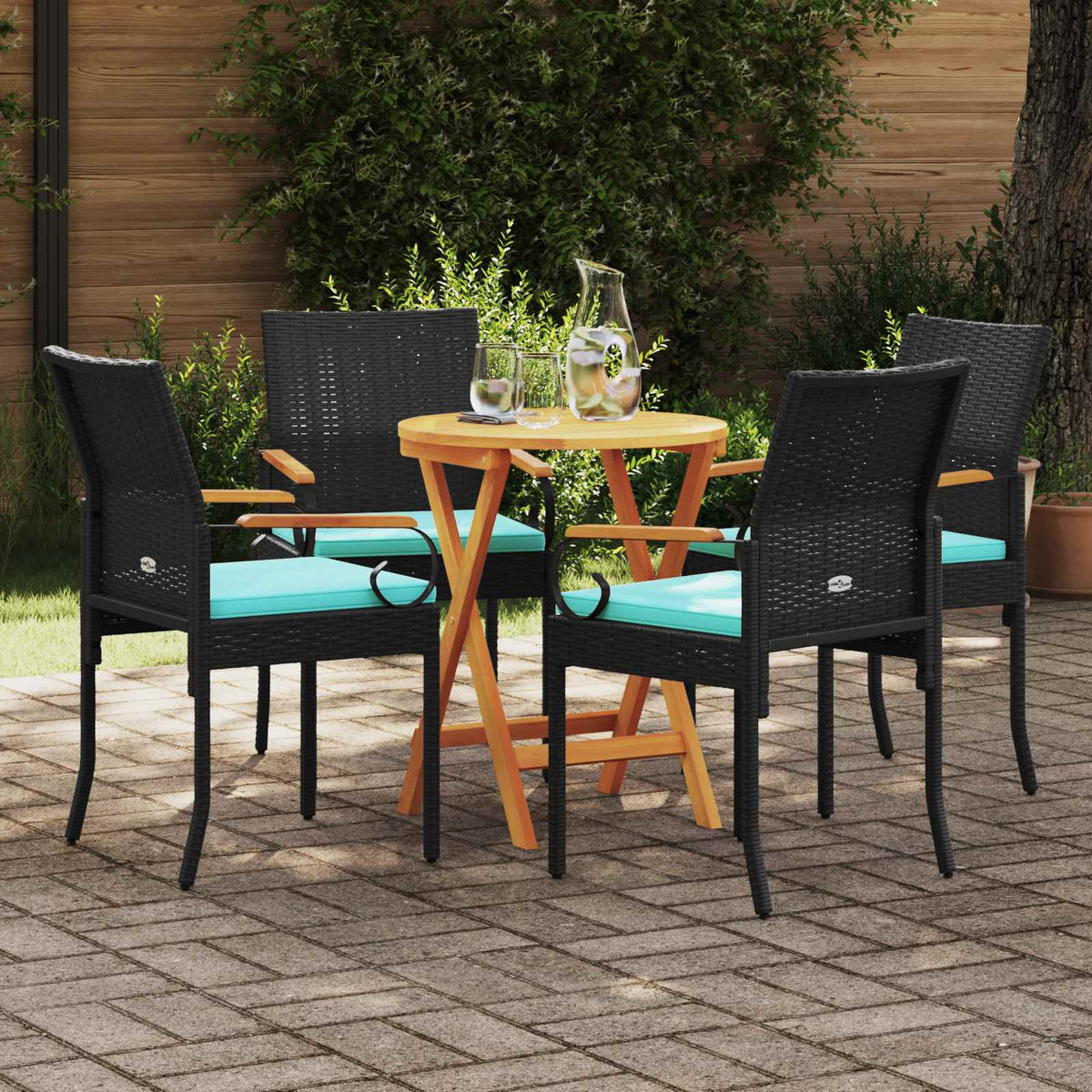 Vidaxl tuinstoelen 4 st zwart en turquoise poly rattan en acacia