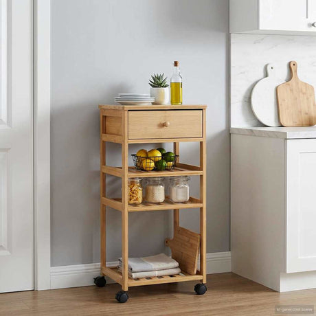 Vidaxl keukentrolley met wielen naturel 37 x 36 x 80 cm bamboe