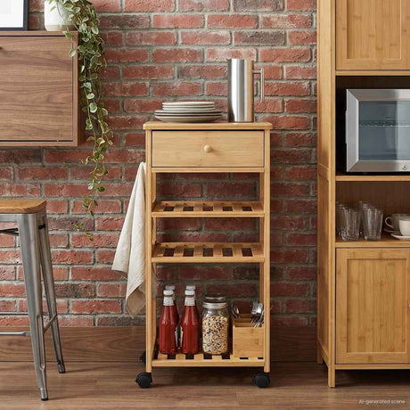 Vidaxl keukentrolley met wielen naturel 37 x 36 x 80 cm bamboe