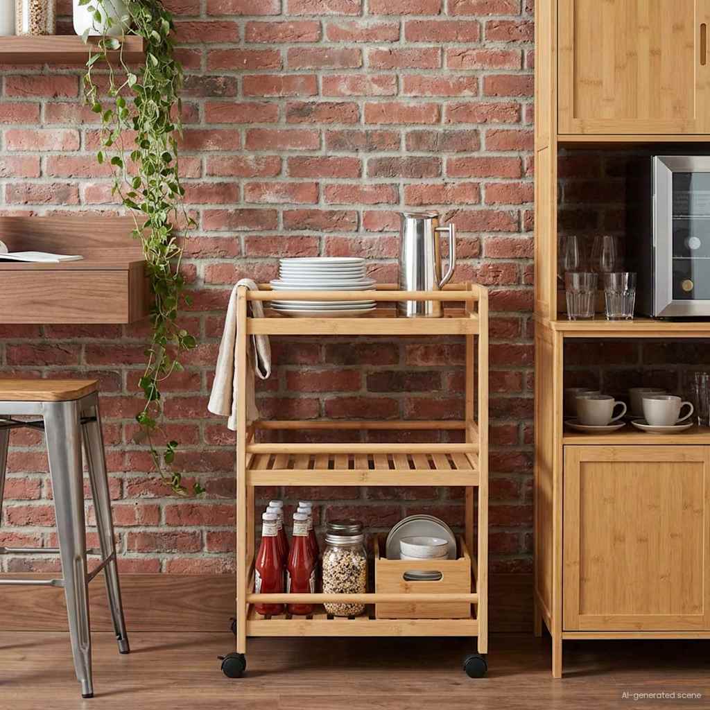 Vidaxl keukentrolley met wielen naturel 46 x 38 x 76 cm bamboe