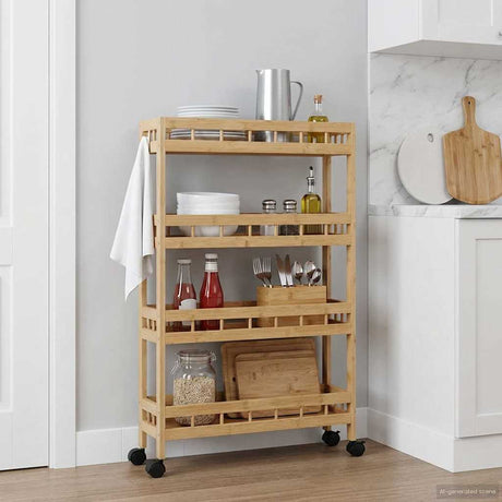 Vidaxl keukentrolley met wielen naturel 60 x 18 x 97 cm bamboe