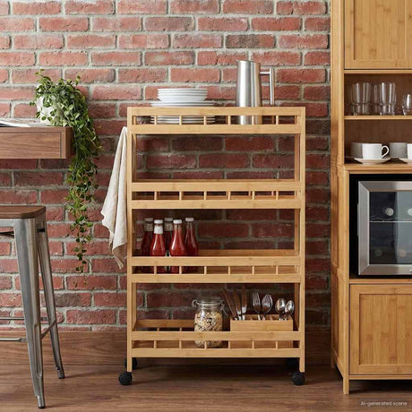 Vidaxl keukentrolley met wielen naturel 60 x 18 x 97 cm bamboe