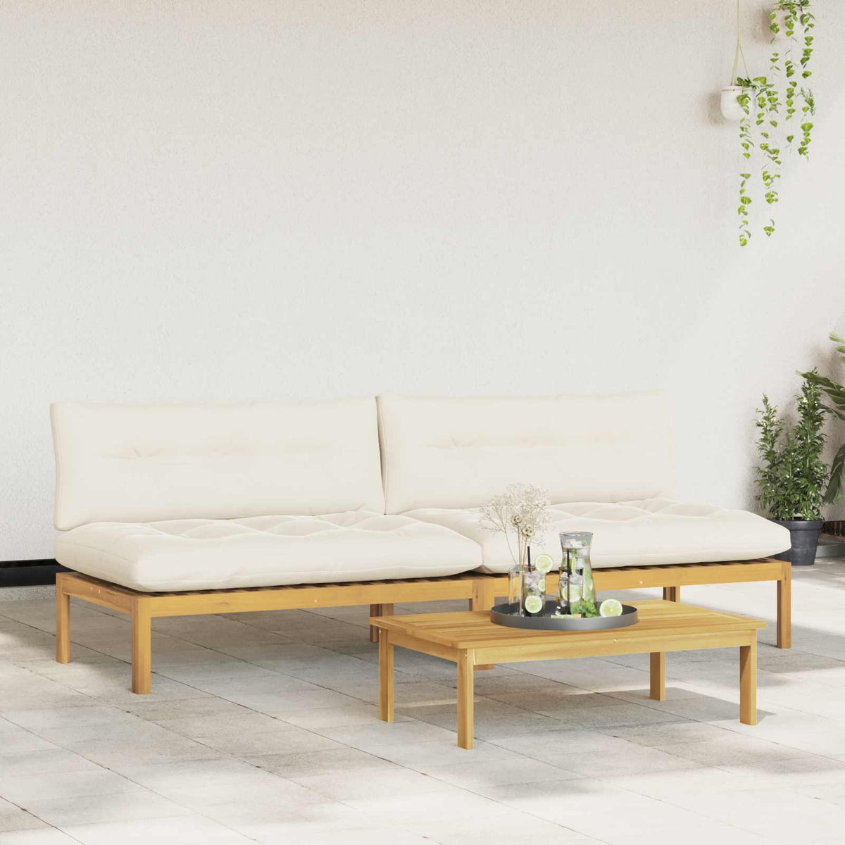 Vidaxl midden sofaset licht acacia en crème wit acaciahout