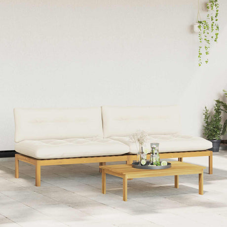 Vidaxl midden sofaset licht acacia en crème wit acaciahout