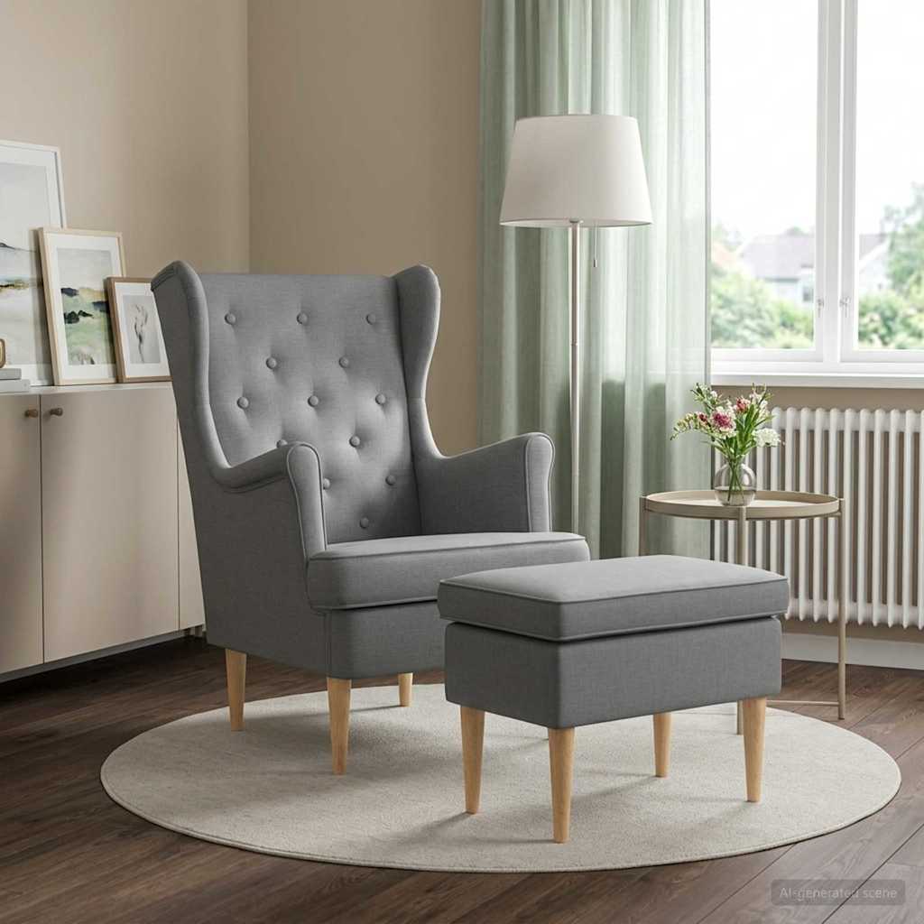Vidaxl fauteuil met voetenbank 2 st lichtgrijs stof