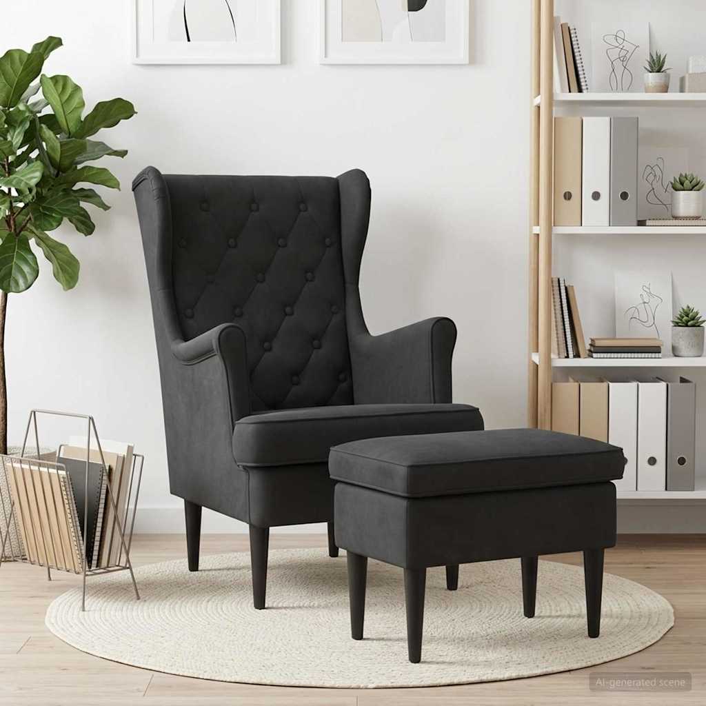 Vidaxl fauteuil met voetenbank 2 st zwart fluweel
