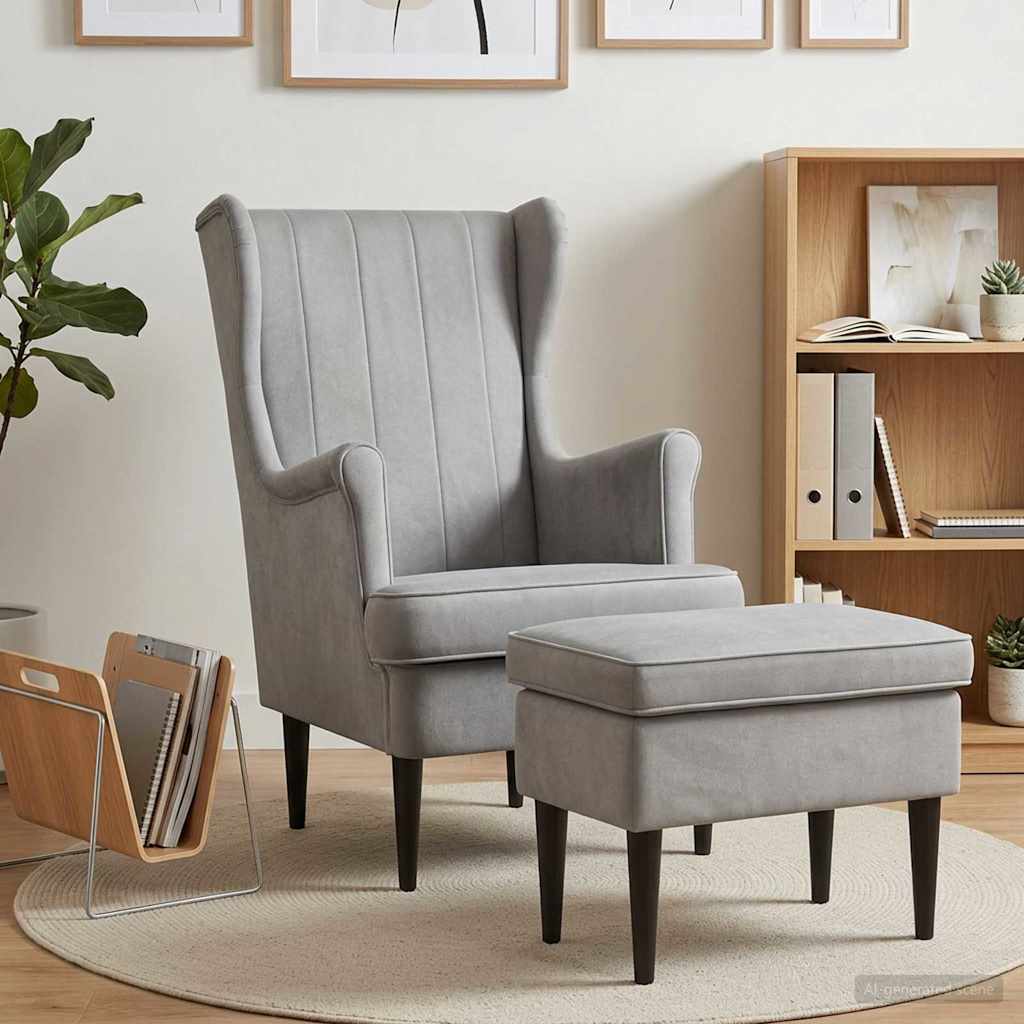 Vidaxl fauteuil met voetenbank 2 st lichtgrijs fluweel
