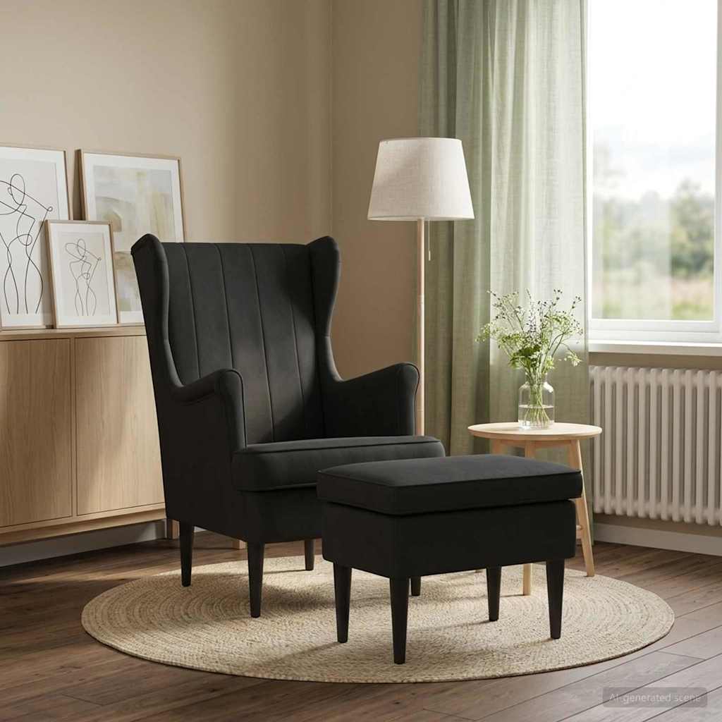 Vidaxl fauteuil met voetenbank 2 st zwart fluweel