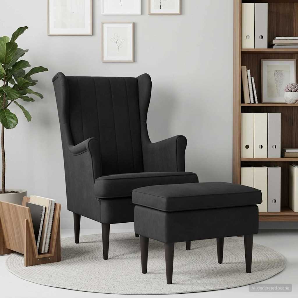 Vidaxl fauteuil met voetenbank 2 st zwart fluweel