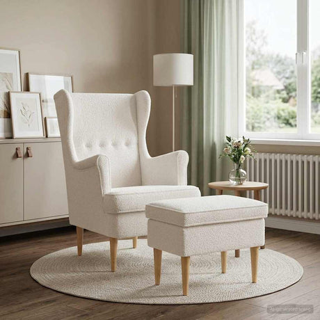 Vidaxl fauteuil met voetenbank 2 st crèmekleurig bouclé