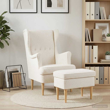 Vidaxl fauteuil met voetenbank 2 st crèmekleurig bouclé