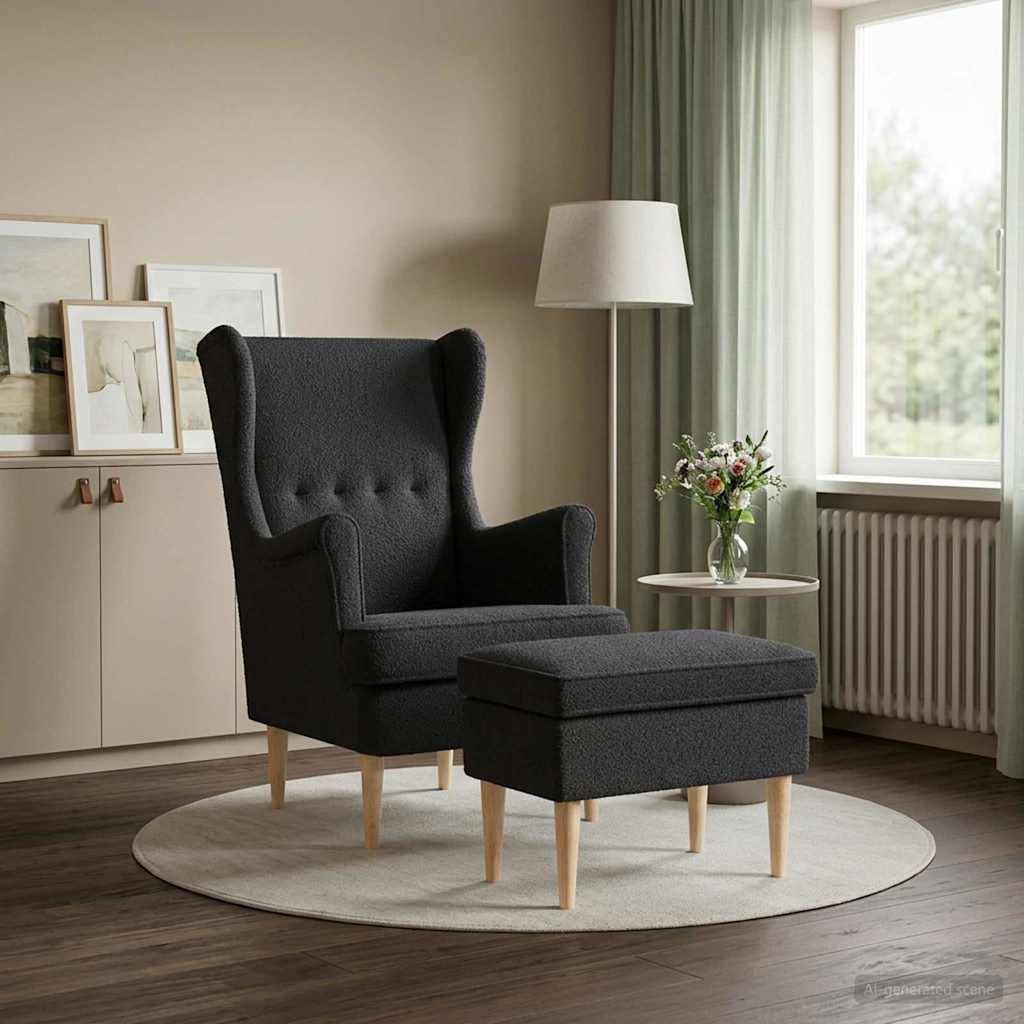 Vidaxl fauteuil met voetenbank 2 st donkergrijs bouclé