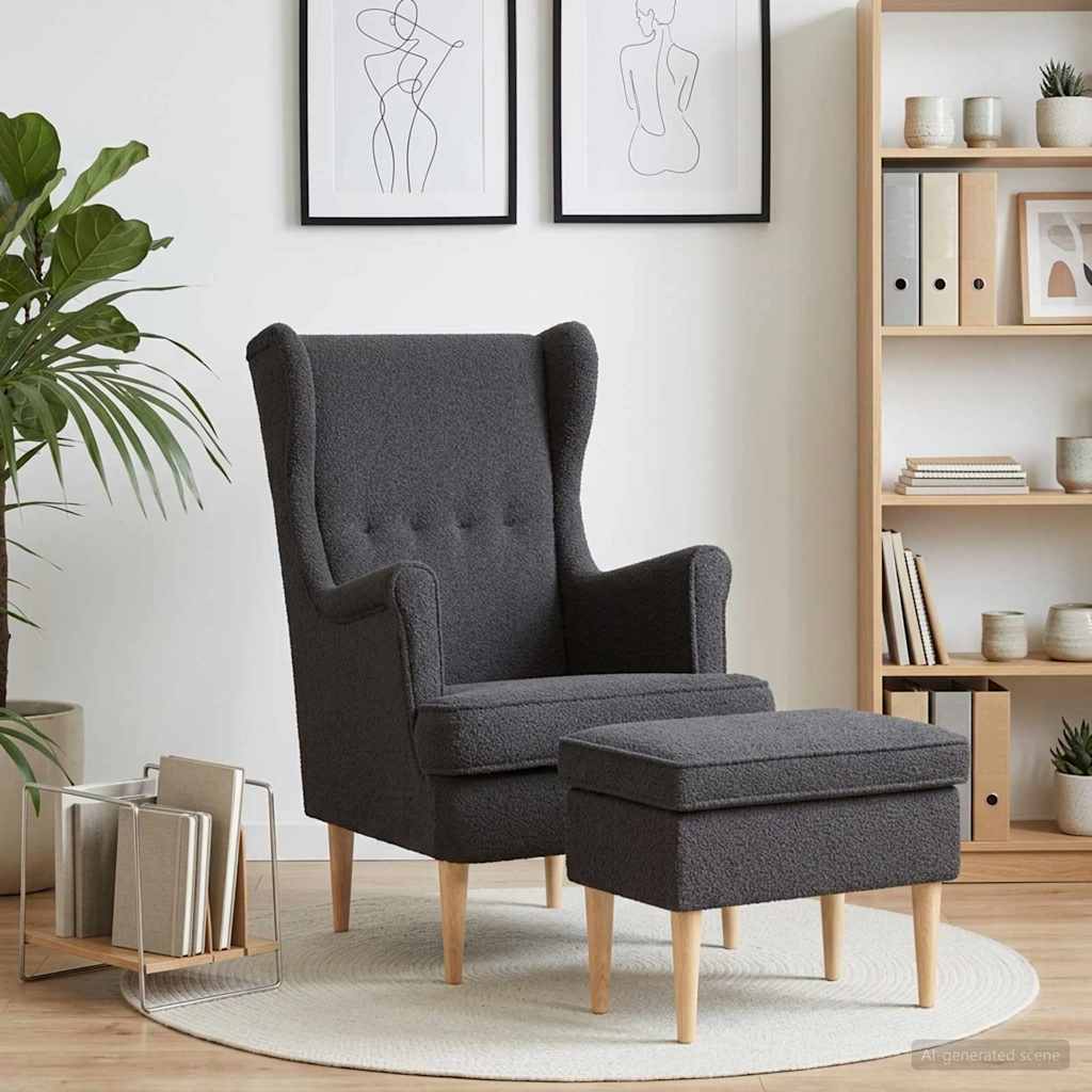 Vidaxl fauteuil met voetenbank 2 st donkergrijs bouclé