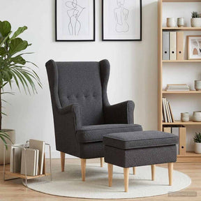 Vidaxl fauteuil met voetenbank 2 st donkergrijs bouclé